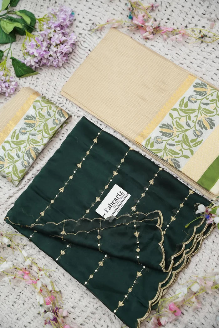 Beautiful South Indian Style Half Saree with Blouse and Dupatta for Women | Ginger