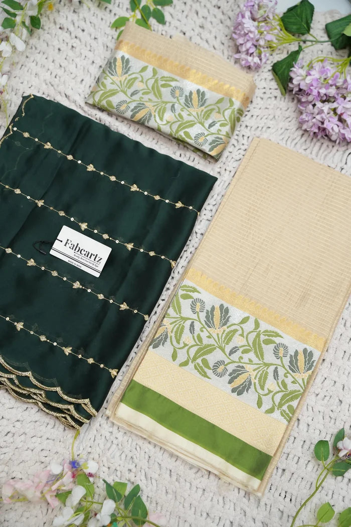 Beautiful South Indian Style Half Saree with Blouse and Dupatta for Women | Ginger