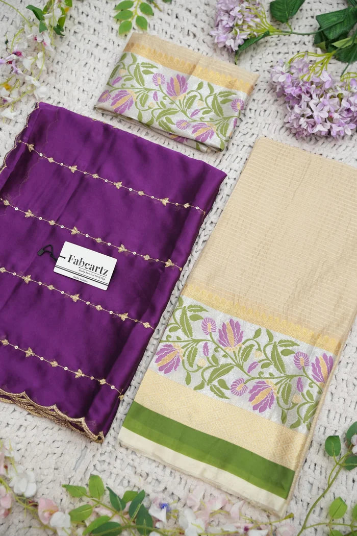 Beautiful South Indian Style Half Saree with Blouse and Dupatta for Women | Ginger