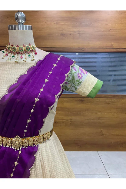 Beautiful South Indian Style Half Saree with Blouse and Dupatta for Women | Ginger
