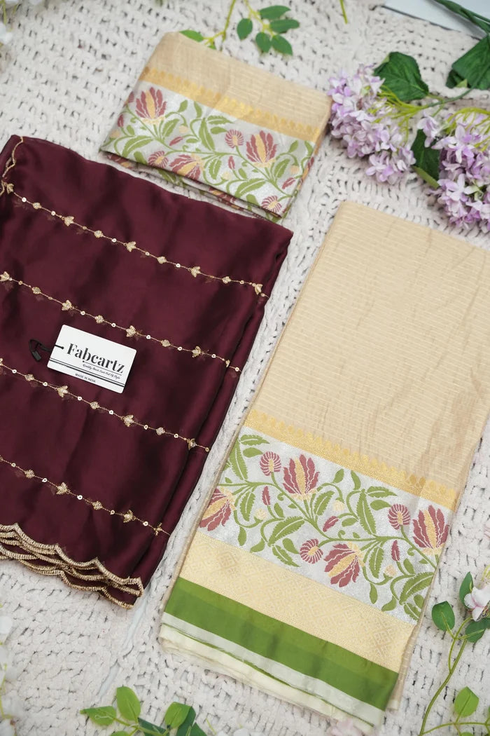 Beautiful South Indian Style Half Saree with Blouse and Dupatta for Women | Ginger