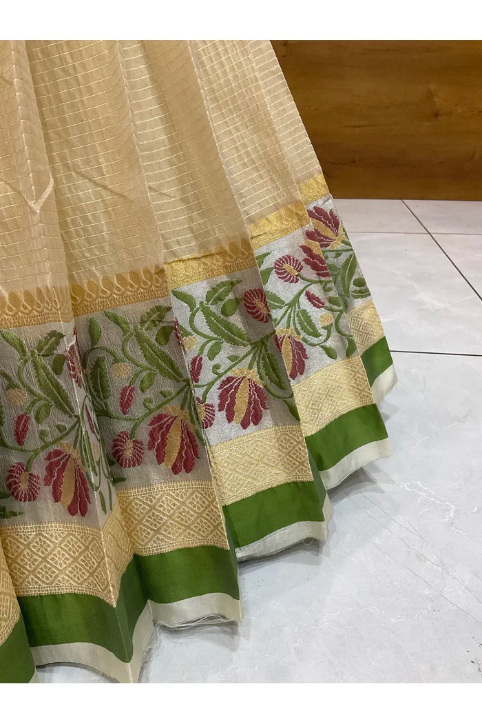 Beautiful South Indian Style Half Saree with Blouse and Dupatta for Women | Ginger