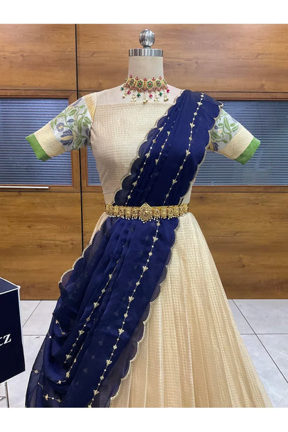 Beautiful South Indian Style Half Saree with Blouse and Dupatta for Women | Ginger