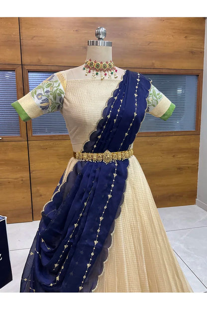 Beautiful South Indian Style Half Saree with Blouse and Dupatta for Women | Ginger