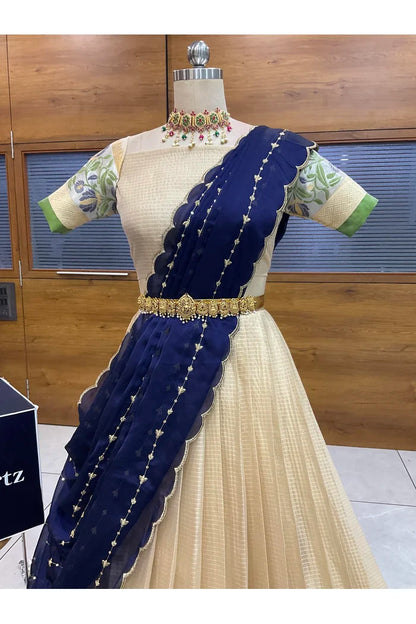 Beautiful South Indian Style Half Saree with Blouse and Dupatta for Women | Ginger