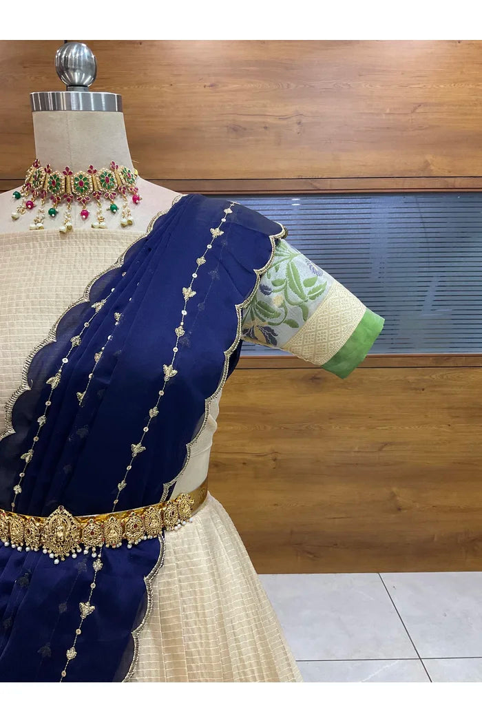 Beautiful South Indian Style Half Saree with Blouse and Dupatta for Women | Ginger