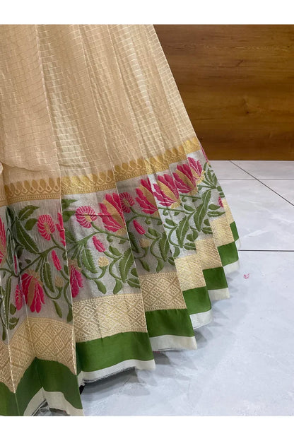 Beautiful South Indian Style Half Saree with Blouse and Dupatta for Women | Ginger
