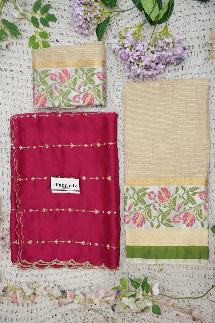 Beautiful South Indian Style Half Saree with Blouse and Dupatta for Women | Ginger
