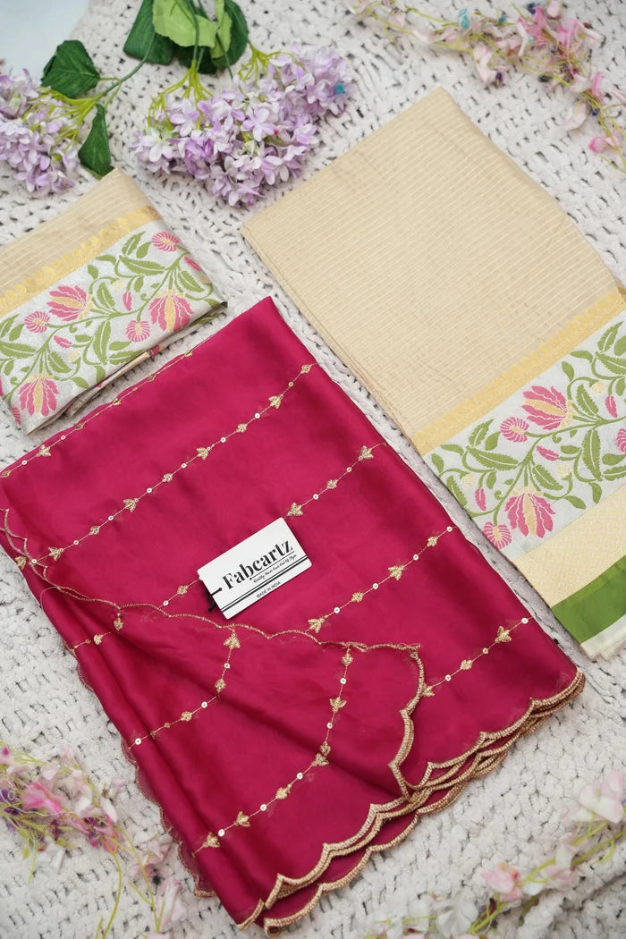 Beautiful South Indian Style Half Saree with Blouse and Dupatta for Women | Ginger