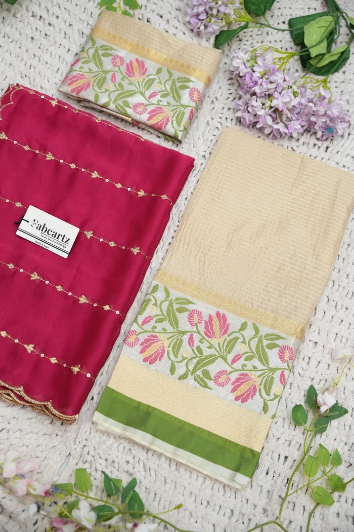 Beautiful South Indian Style Half Saree with Blouse and Dupatta for Women | Ginger