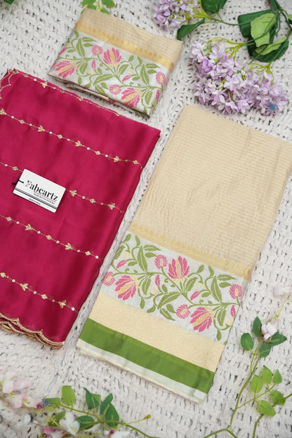 Beautiful South Indian Style Half Saree with Blouse and Dupatta for Women | Ginger