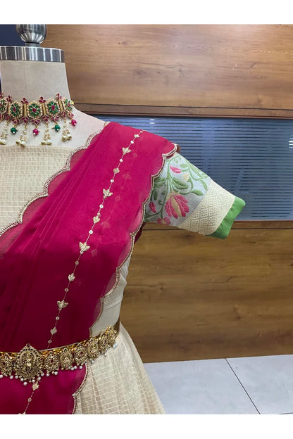Beautiful South Indian Style Half Saree with Blouse and Dupatta for Women | Ginger