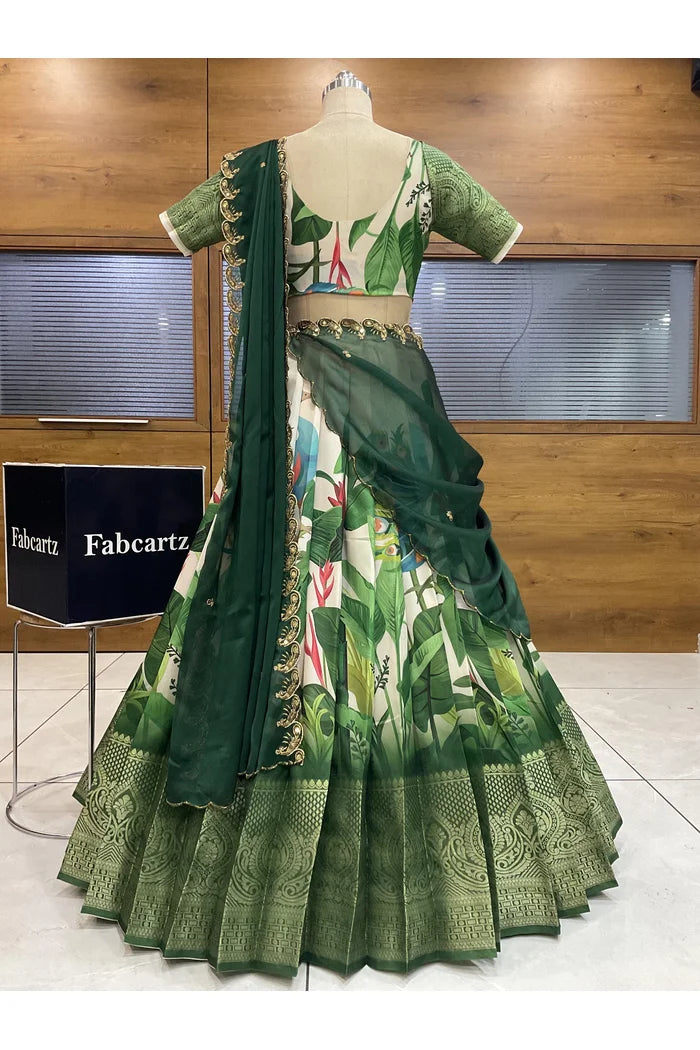 Beautiful South Indian Style Printed Half Saree with Blouse and Dupatta for Women | Radhekrishna