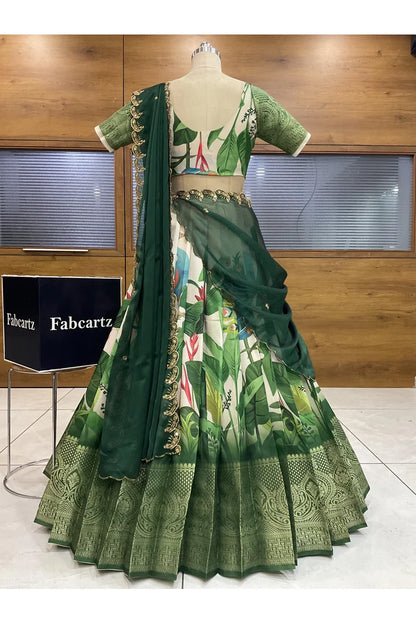 Beautiful South Indian Style Printed Half Saree with Blouse and Dupatta for Women | Radhekrishna