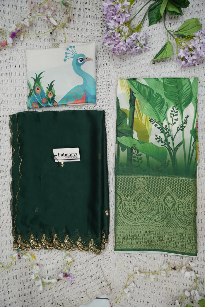 Beautiful South Indian Style Printed Half Saree with Printed Blouse and Dupatta for Women | Radhekrishna KV