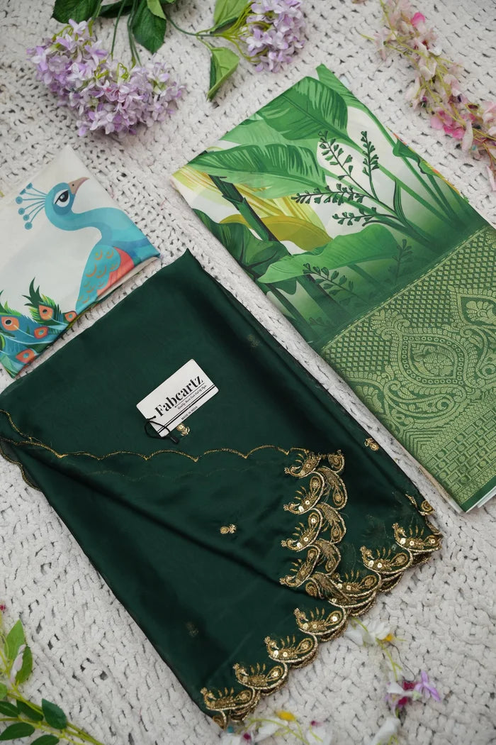 Beautiful South Indian Style Printed Half Saree with Blouse and Dupatta for Women | Radhekrishna