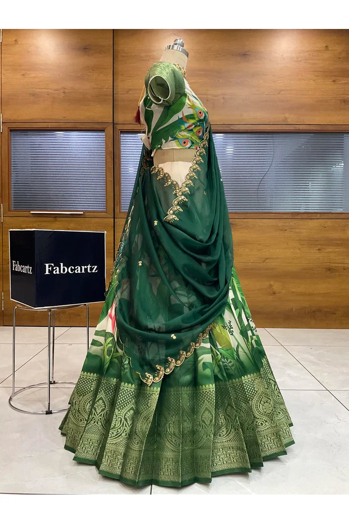 Beautiful South Indian Style Printed Half Saree with Blouse and Dupatta for Women | Radhekrishna