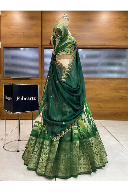 Beautiful South Indian Style Printed Half Saree with Blouse and Dupatta for Women | Radhekrishna