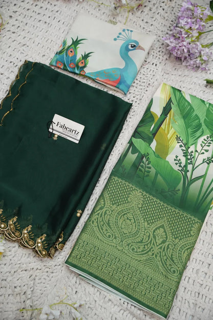 Beautiful South Indian Style Printed Half Saree with Blouse and Dupatta for Women | Radhekrishna