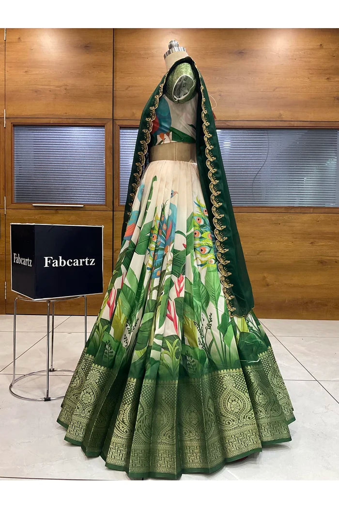 Beautiful South Indian Style Printed Half Saree with Blouse and Dupatta for Women | Radhekrishna