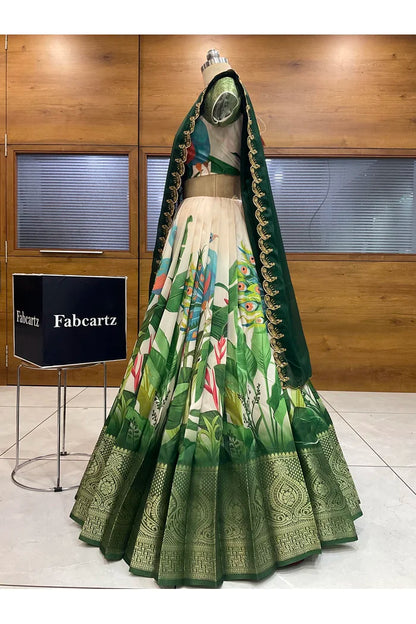 Beautiful South Indian Style Printed Half Saree with Blouse and Dupatta for Women | Radhekrishna