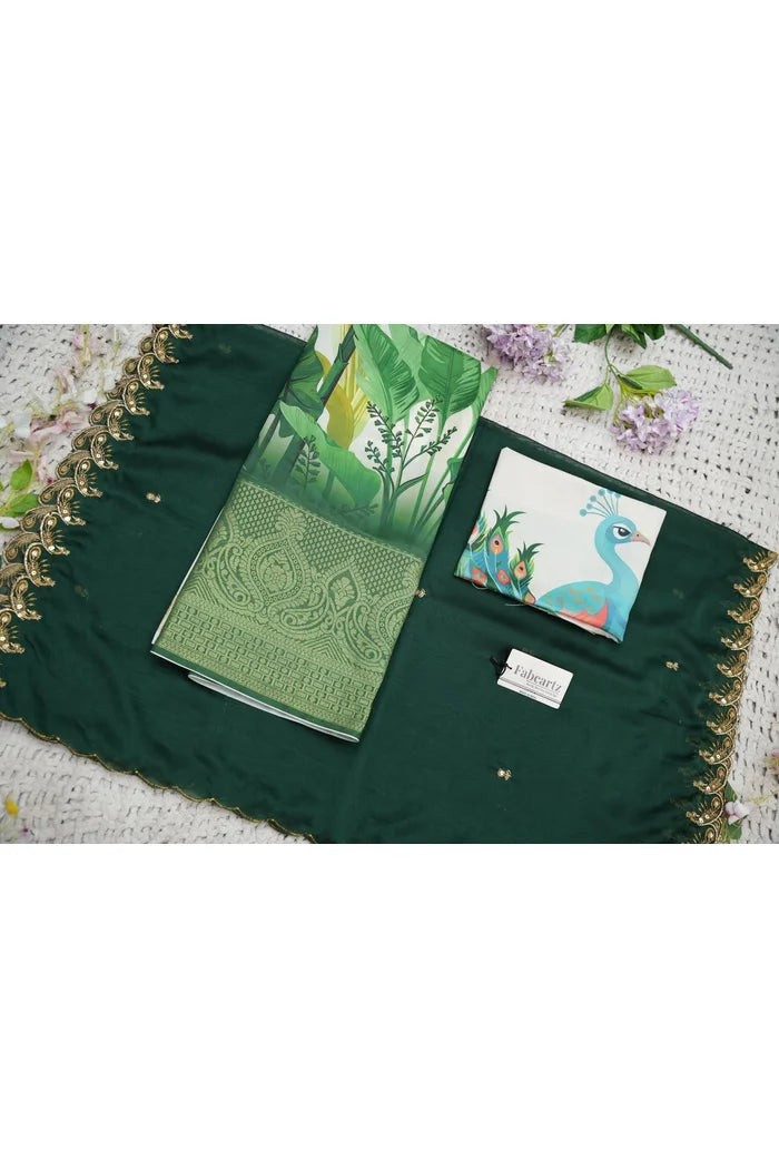 Beautiful South Indian Style Printed Half Saree with Blouse and Dupatta for Women | Radhekrishna