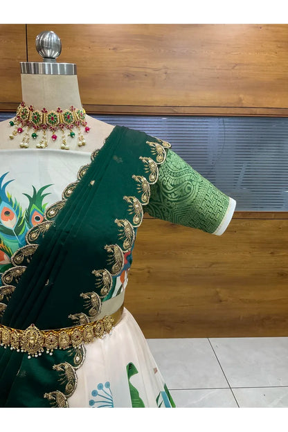 Beautiful South Indian Style Printed Half Saree with Blouse and Dupatta for Women | Radhekrishna