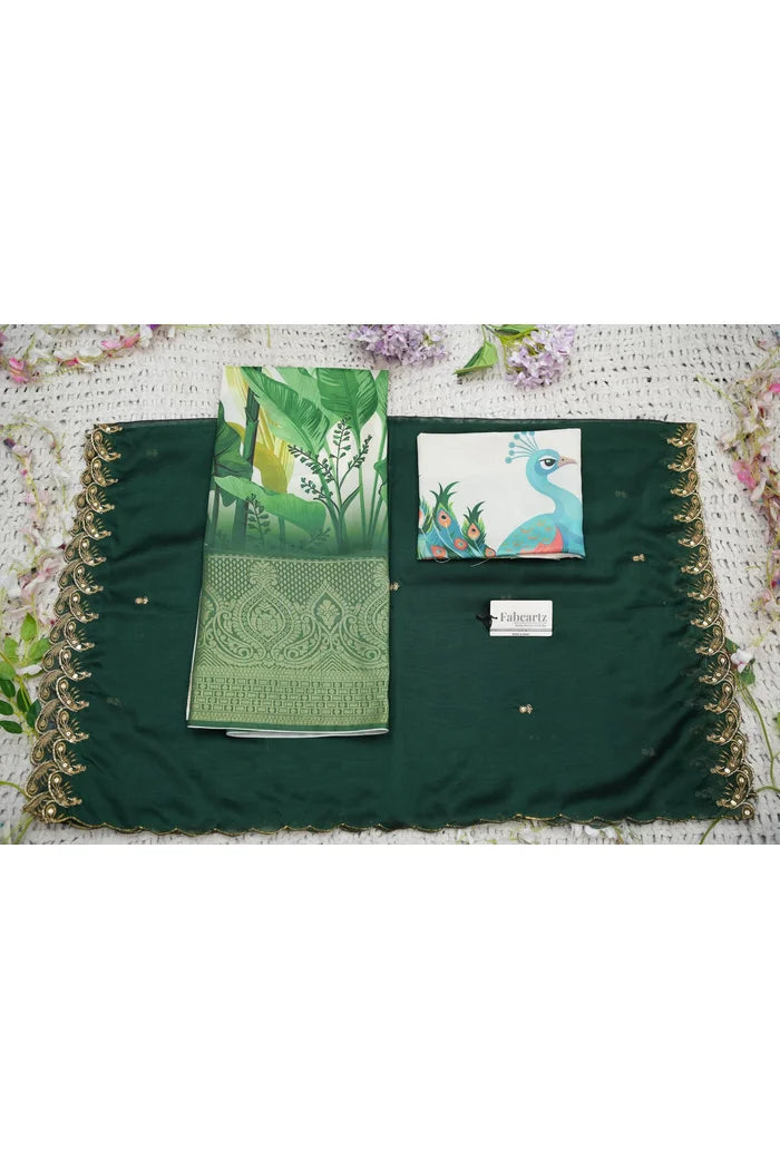 Beautiful South Indian Style Printed Half Saree with Printed Blouse and Dupatta for Women | Radhekrishna KV
