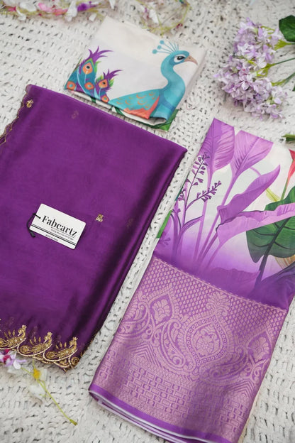 Beautiful South Indian Style Printed Half Saree with Printed Blouse and Dupatta for Women | Radhekrishna KV