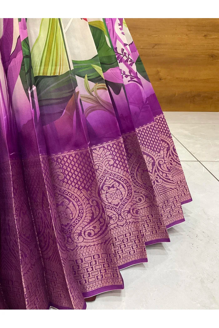 Beautiful South Indian Style Printed Half Saree with Blouse and Dupatta for Women | Radhekrishna
