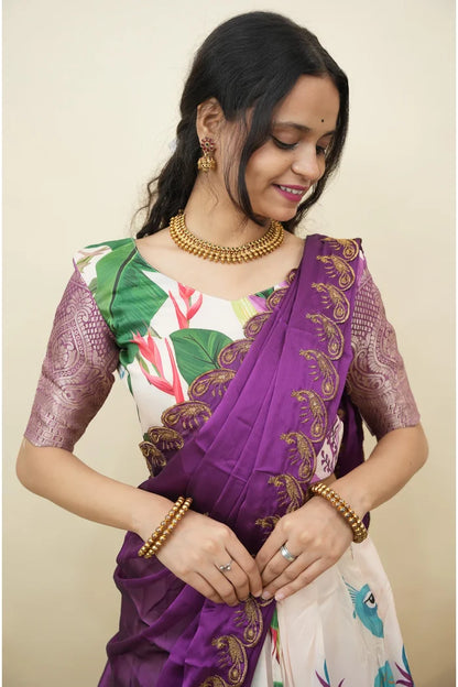 Beautiful South Indian Style Printed Half Saree with Printed Blouse and Dupatta for Women | Radhekrishna KV