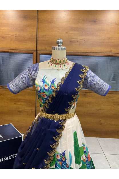 Beautiful South Indian Style Printed Half Saree with Blouse and Dupatta for Women | Radhekrishna