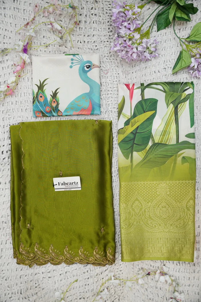 Beautiful South Indian Style Printed Half Saree with Printed Blouse and Dupatta for Women | Radhekrishna KV