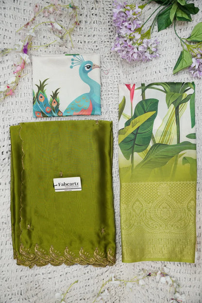 Beautiful South Indian Style Printed Half Saree with Printed Blouse and Dupatta for Women | Radhekrishna KV