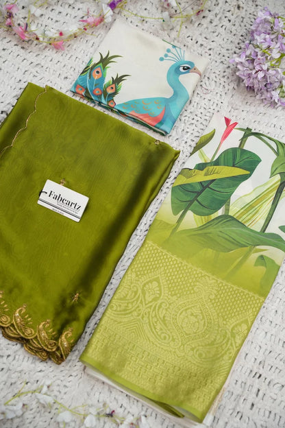 Beautiful South Indian Style Printed Half Saree with Blouse and Dupatta for Women | Radhekrishna