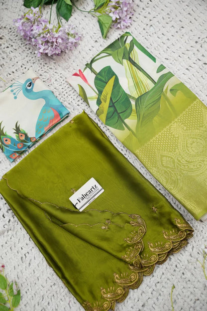 Beautiful South Indian Style Printed Half Saree with Printed Blouse and Dupatta for Women | Radhekrishna KV