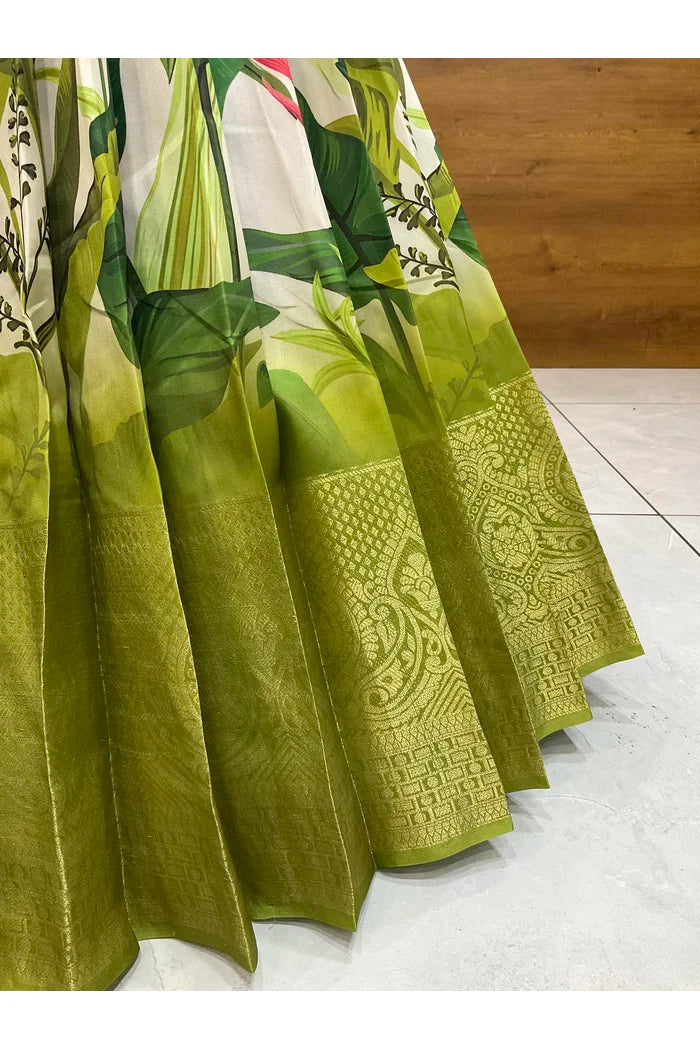 Beautiful South Indian Style Printed Half Saree with Blouse and Dupatta for Women | Radhekrishna