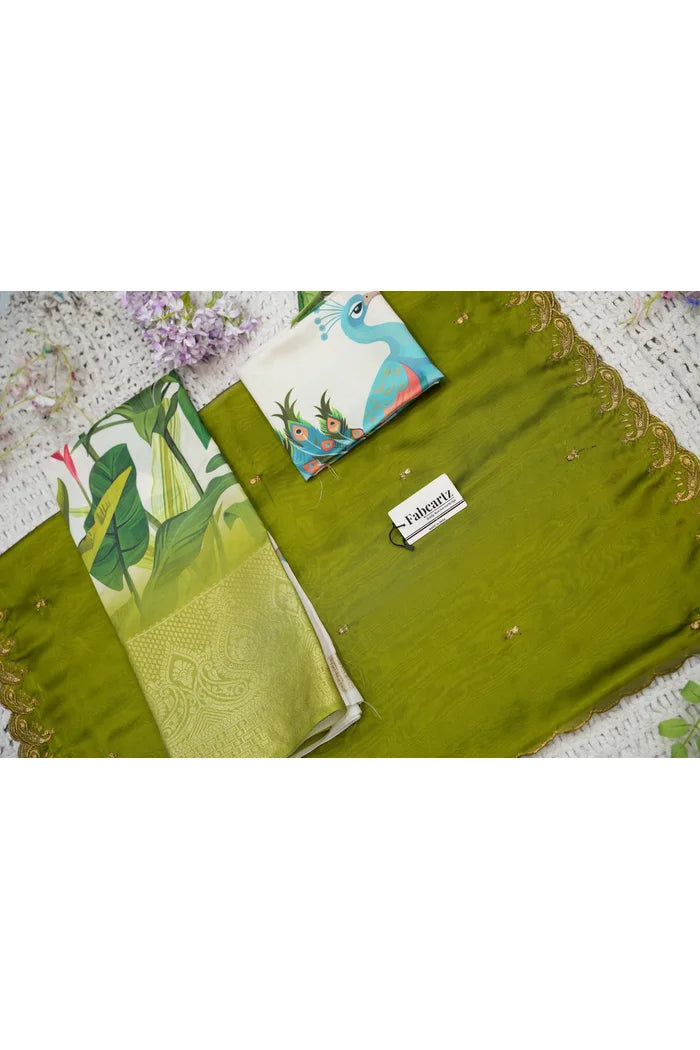 Beautiful South Indian Style Printed Half Saree with Printed Blouse and Dupatta for Women | Radhekrishna KV