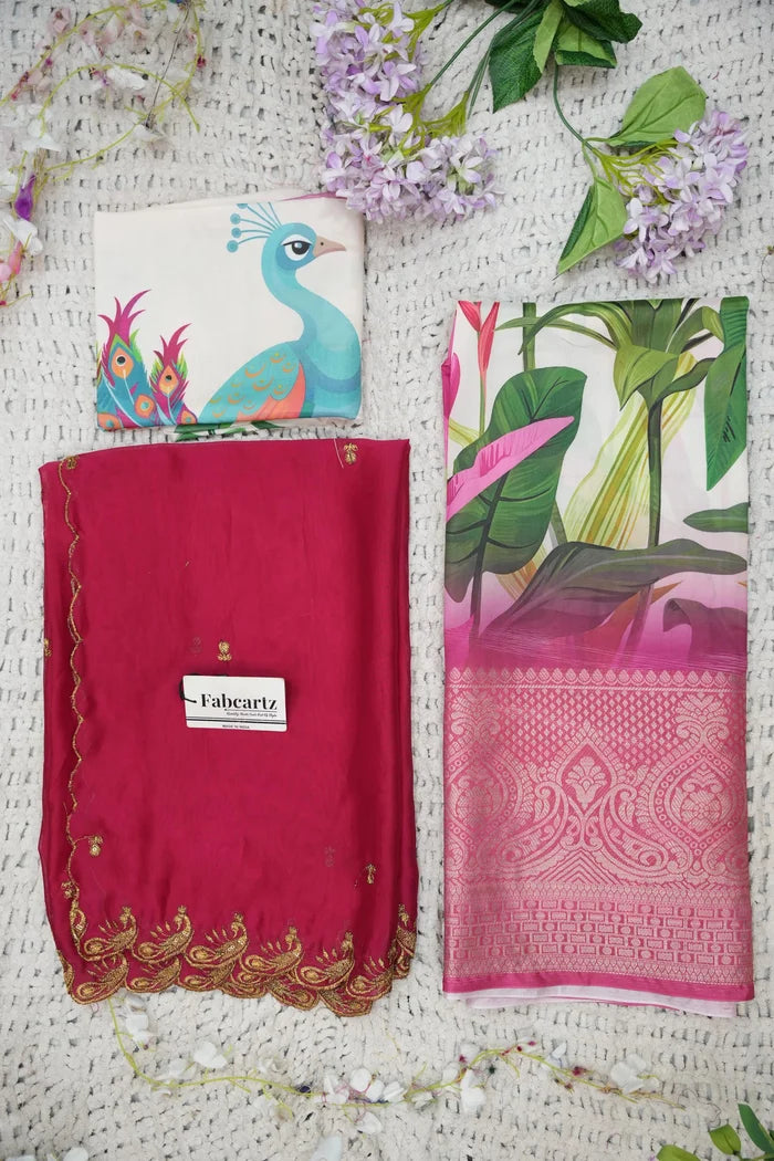 Beautiful South Indian Style Printed Half Saree with Blouse and Dupatta for Women | Radhekrishna