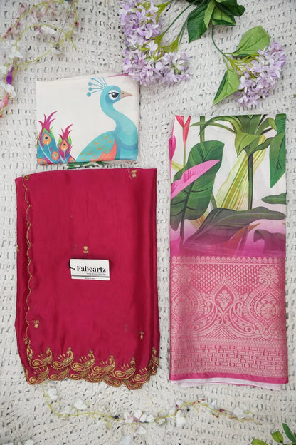 Beautiful South Indian Style Printed Half Saree with Printed Blouse and Dupatta for Women | Radhekrishna KV
