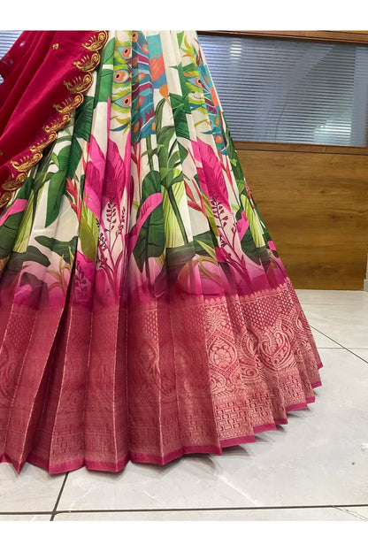 Beautiful South Indian Style Printed Half Saree with Blouse and Dupatta for Women | Radhekrishna
