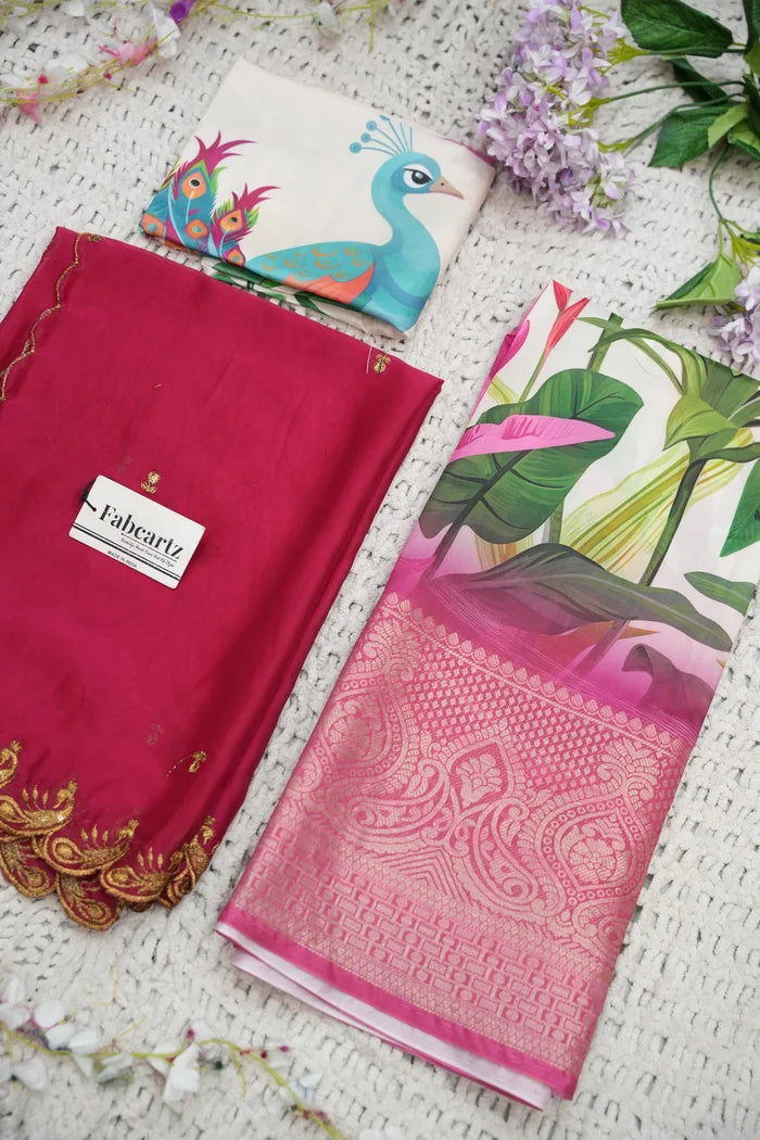 Beautiful South Indian Style Printed Half Saree with Printed Blouse and Dupatta for Women | Radhekrishna KV
