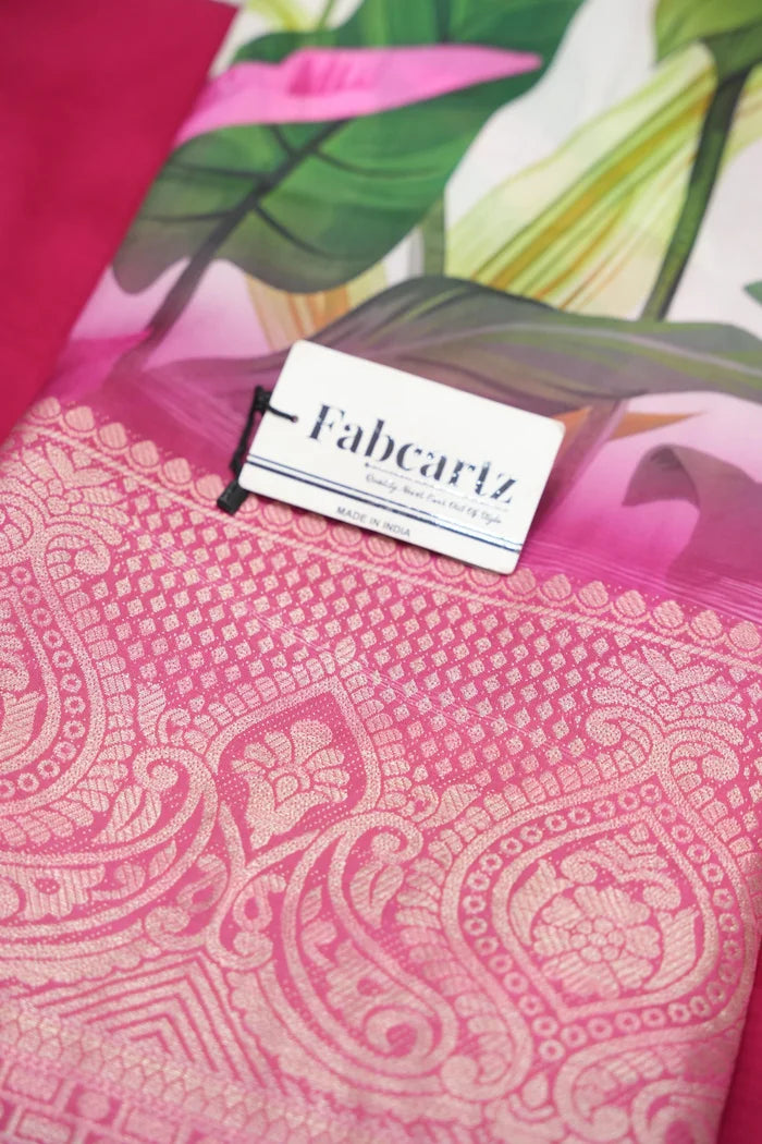 Beautiful South Indian Style Printed Half Saree with Blouse and Dupatta for Women | Radhekrishna