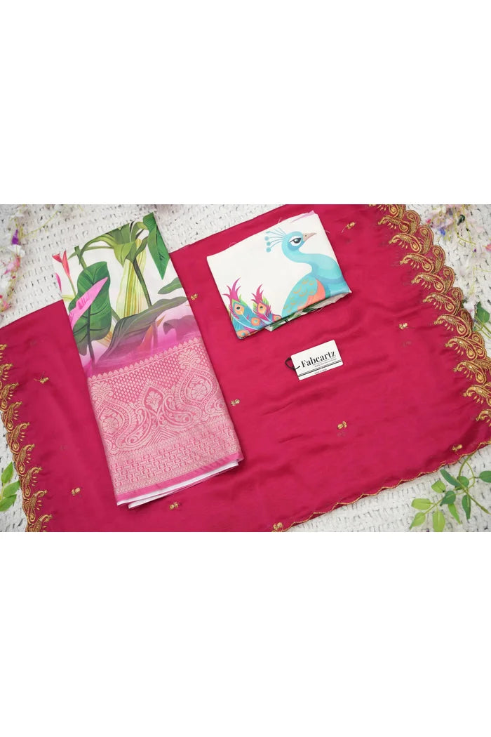 Beautiful South Indian Style Printed Half Saree with Printed Blouse and Dupatta for Women | Radhekrishna KV