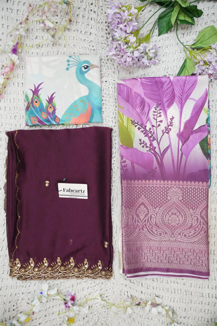 Beautiful South Indian Style Printed Half Saree with Blouse and Dupatta for Women | Radhekrishna