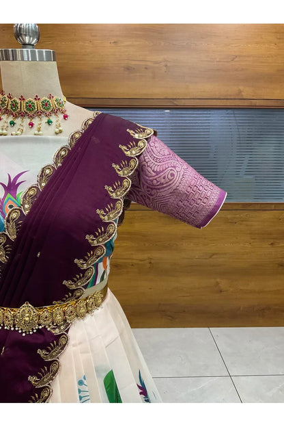 Beautiful South Indian Style Printed Half Saree with Blouse and Dupatta for Women | Radhekrishna