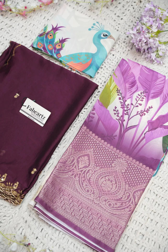 Beautiful South Indian Style Printed Half Saree with Printed Blouse and Dupatta for Women | Radhekrishna KV