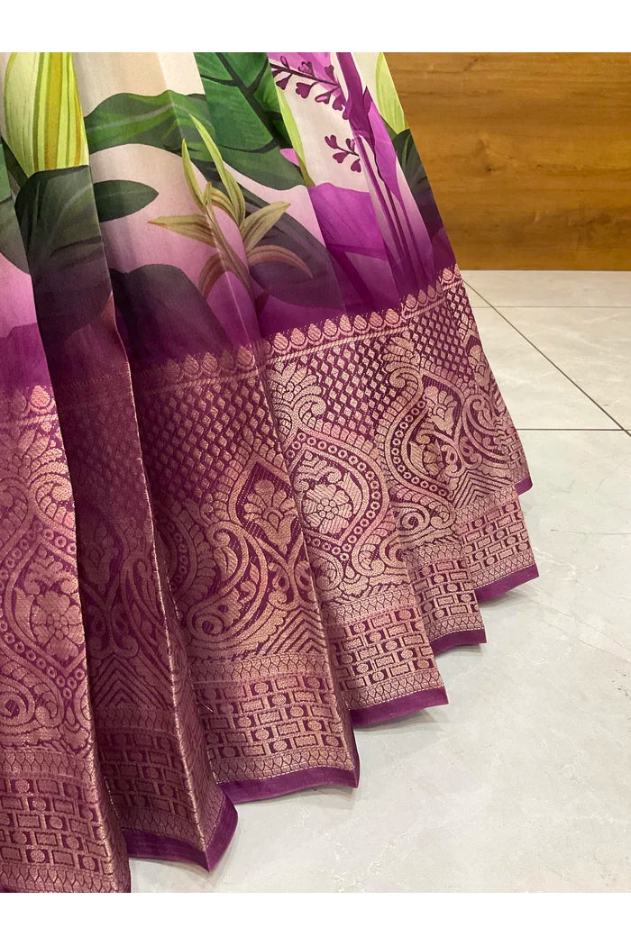 Beautiful South Indian Style Printed Half Saree with Blouse and Dupatta for Women | Radhekrishna