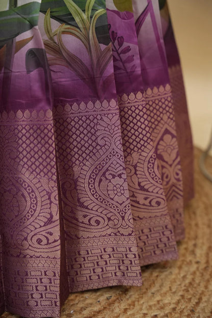 Beautiful South Indian Style Printed Half Saree with Printed Blouse and Dupatta for Women | Radhekrishna KV
