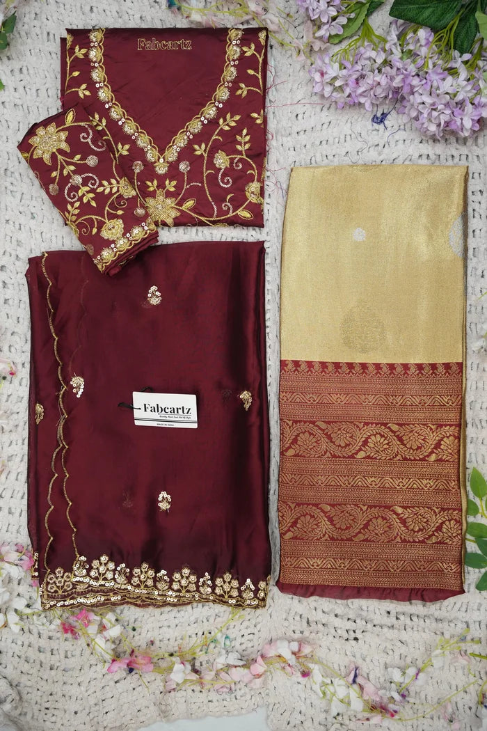 Beautiful South Indian Style Half Saree with Embroidery Work Blouse and Dupatta for Women | Ekta KV